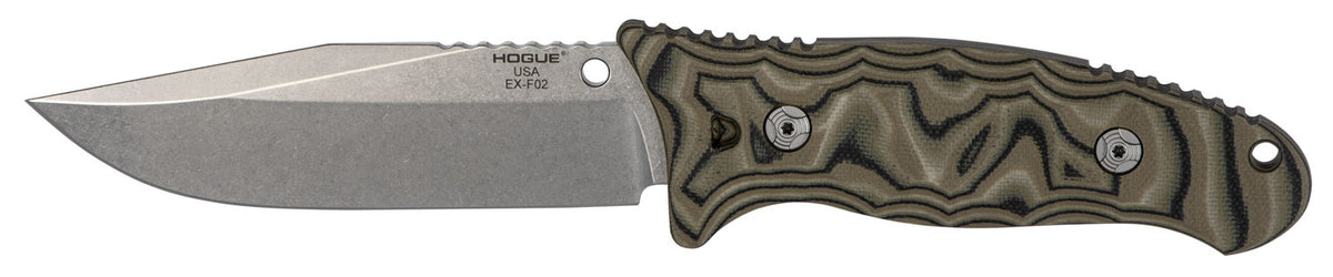 Hogue 35278 EX-F02 4.50" Fixed Clip Point Plain Tumble Polish 154CM SS Blade/ G-Mascus Green G10 Handle