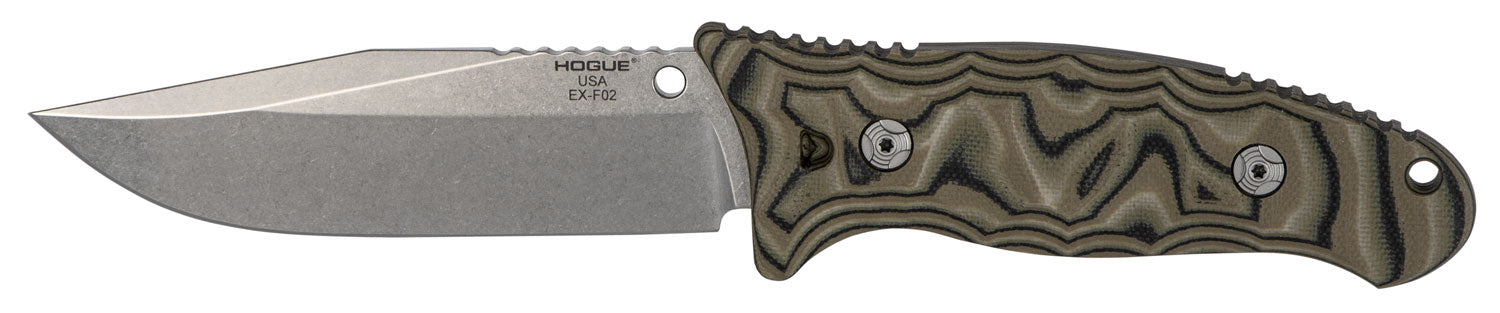 Hogue 35278 EX-F02 4.50" Fixed Clip Point Plain Tumble Polish 154CM SS Blade/ G-Mascus Green G10 Handle