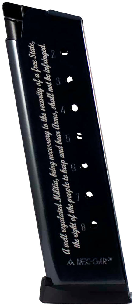 Mec-Gar MGCG45082A Standard 8rd 45 ACP Fits 1911 Government Blued w.2nd Amendment Engraving Carbon Steel