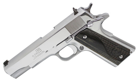 Iver Johnson Arms 1911A138CHRW 1911 A1 Government 70 Series 38 Super 9+1 5" Bright Polish Chrome Serrated Steel Slide & Frame w/Beavertail, Black Dual Textured Diamondwood Grip, Right Hand