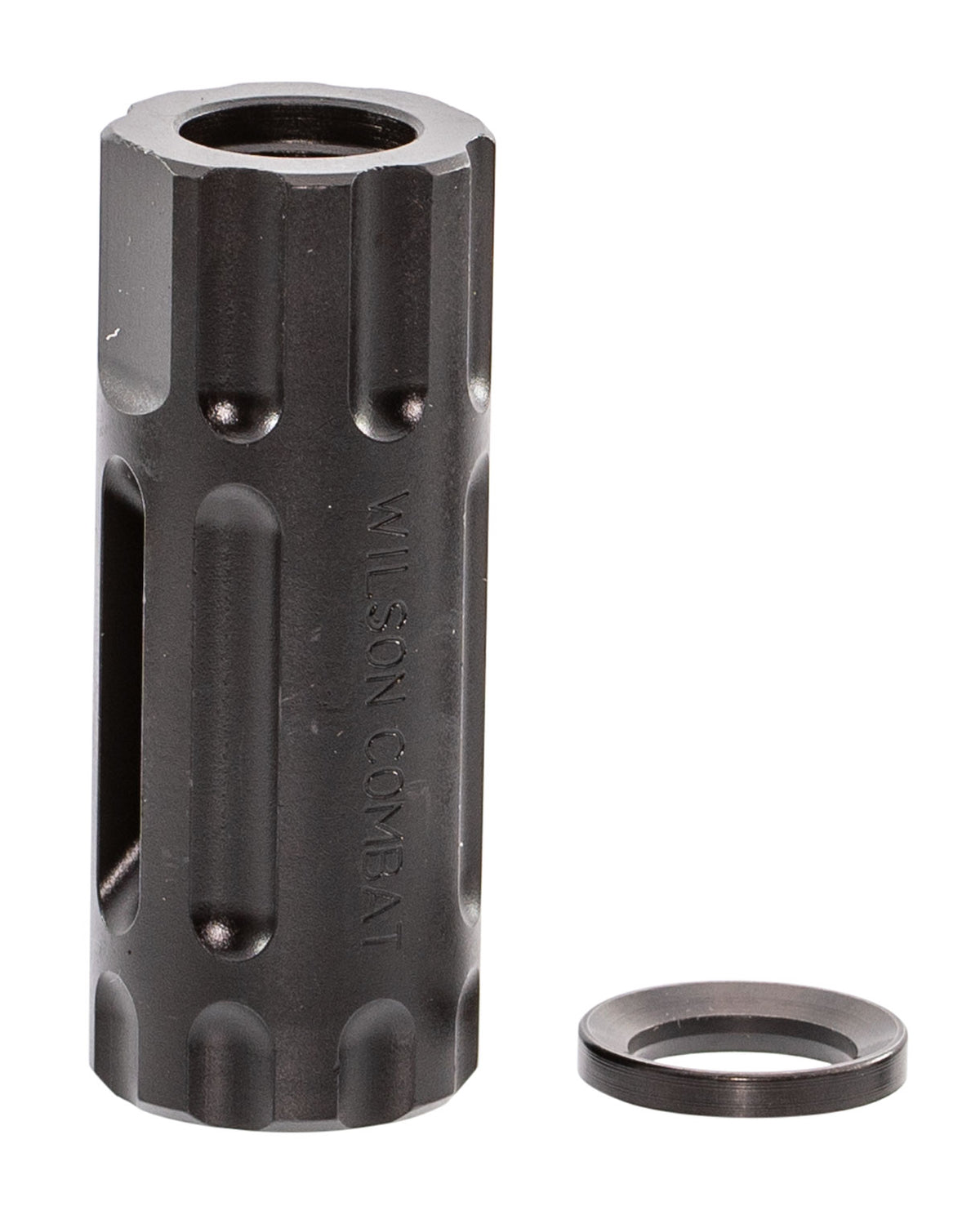 Wilson Combat TRQCOMP1/2X28 Q-Comp Muzzle Brake Black Melonite QPQ Steel with 1/2"-28 tpi Threads, 2.20" OAL & .875" Diameter for 5.56x45mm NATO AR-Platform