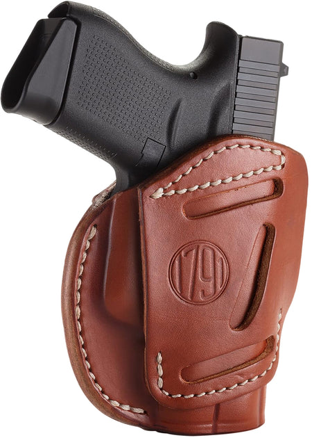 1791 Gunleather 3WH2CBRA 3-Way IWB/OWB Size 02 Classic Brown Leather Belt Loop Compatible w/ Ruger LCP Compatible w/ Glock 42 Compatible w/ S&W Bodyguard Ambidextrous Hand