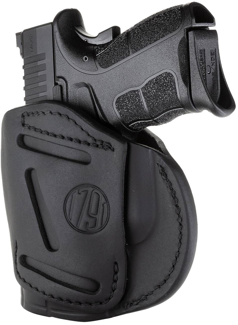 1791 Gunleather 4WH4SBLR 4-Way IWB/OWB Size 04 Stealth Black Leather Belt Clip Compatible w/Glock 26/Springfield XD/XDS/S&W M&P Shield Plus Right Hand