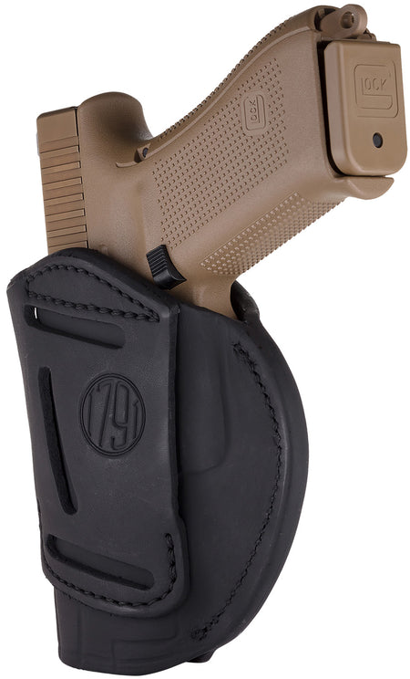 1791 Gunleather 4WH5SBLR 4-Way IWB/OWB 05 Stealth Black Leather Belt Clip Fits S&W M&P/Springfield XD/Glock 17/HK VP9