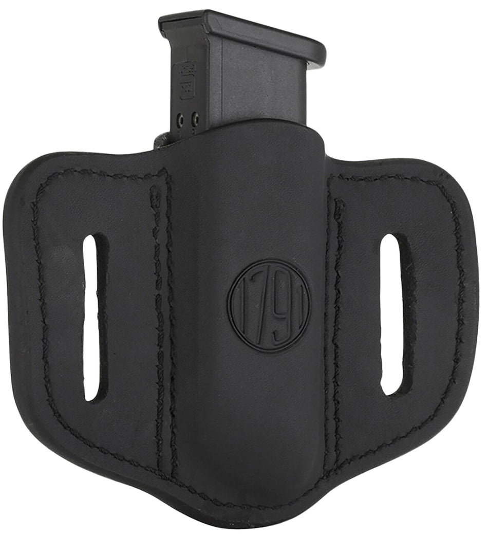 1791 Gunleather MAG12SBLA MAG1.2 Single Mag Holster Stealth Black Leather Belt Slide Compatible w/ Double Stack Ambidextrous