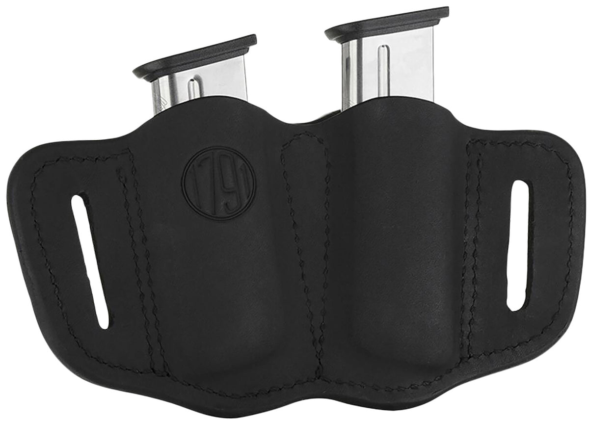 1791 Gunleather MAG21SBLA MAG2.1 Double Mag Holster Stealth Black Leather Belt Slide Belts 1.50" Wide Compatible w/ Single Stack Ambidextrous