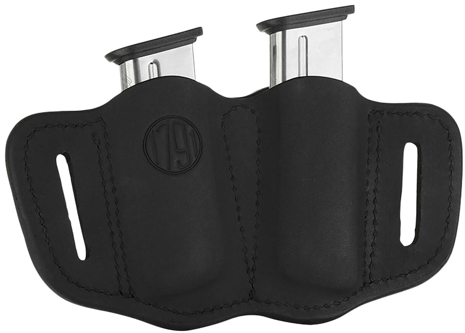 1791 Gunleather MAG21SBLA MAG2.1 Double Mag Holster Stealth Black Leather Belt Slide Belts 1.50" Wide Compatible w/ Single Stack Ambidextrous