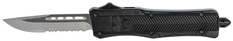 CobraTec Knives SBCTK1SDS CTK-1 Small 2.75" OTF Drop Point Part Serrated D2 Steel Blade/ Black Aluminum Handle Features Glass Breaker Includes Pocket Clip