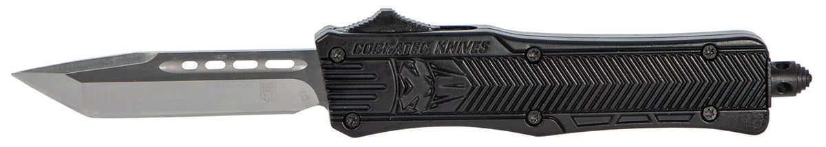 CobraTec Knives SBCTK1STNS CTK-1 Small 2.75" OTF Tanto Plain Black D2 Steel Blade/Black Aluminum Handle Features Glass Breaker Includes Pocket Clip