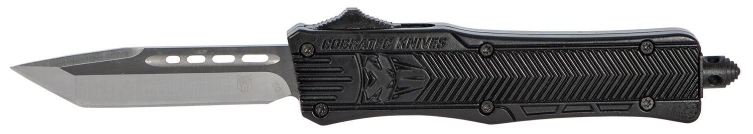 CobraTec Knives SBCTK1STNS CTK-1 Small 2.75" OTF Tanto Plain Black D2 Steel Blade/Black Aluminum Handle Features Glass Breaker Includes Pocket Clip