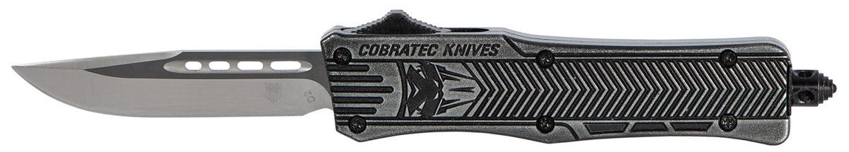 CobraTec Knives SSWCTK1SDNS CTK-1 Small 2.75" OTF Drop Point Plain D2 Steel Blade/Black Stonewashed Aluminum Handle Features Glass Breaker Includes Pocket Clip