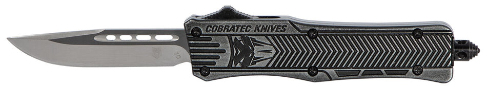 CobraTec Knives SSWCTK1SDNS CTK-1 Small 2.75" OTF Drop Point Plain D2 Steel Blade/Black Stonewashed Aluminum Handle Features Glass Breaker Includes Pocket Clip