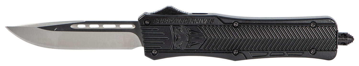 CobraTec Knives MBCTK1MDNS CTK-1 Medium 3" OTF Drop Point Plain D2 Steel Blade/Black Aluminum Handle Features Glass Breaker Includes Side Button