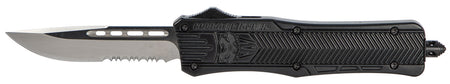 CobraTec Knives MBCTK1MDS CTK-1 Medium 3" OTF Drop Point Part Serrated D2 Steel Blade/Black Aluminum Handle Features Glass Breaker Includes Pocket Clip