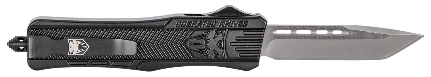 CobraTec Knives MBSTK1MTNS CTK-1 Medium 3" OTF Tanto Plain D2 Steel Blade/Black Aluminum Handle Features Glass Breaker Includes Pocket Clip