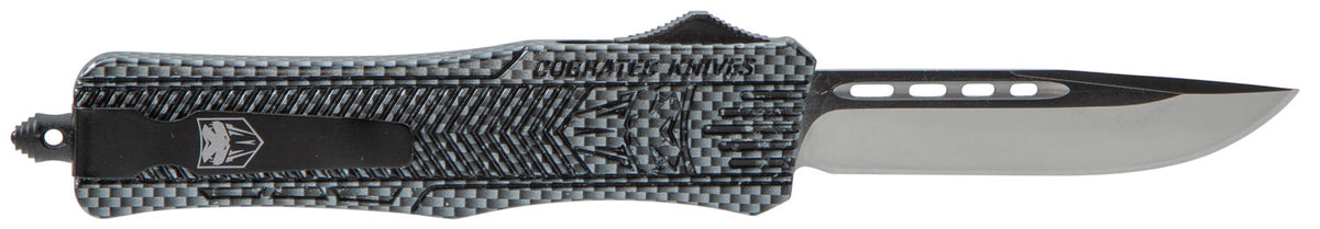 CobraTec Knives MCFCTK1MDNS CTK-1 Medium 3" OTF Drop Point Plain D2 Steel Blade/Carbon Fiber Aluminum Handle Features Glass Breaker Includes Pocket Clip
