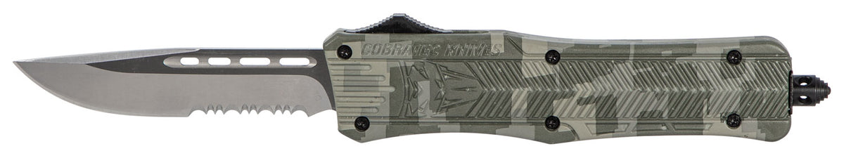 CobraTec Knives MADCCTK1MDS CTK-1 Medium 3" OTF Part Serrated D2 Steel Blade Army DigiCamo Aluminum Handle Features Glass Breaker Includes Pocket Clip