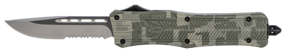 CobraTec Knives MADCCTK1MDS CTK-1 Medium 3" OTF Part Serrated D2 Steel Blade Army DigiCamo Aluminum Handle Features Glass Breaker Includes Pocket Clip