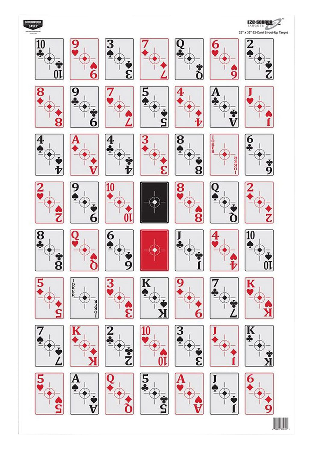 Birchwood Casey 37028 EZE-Scorer Playing Cards Paper Hanging 23" x 35" Black/Red 100 Per Pkg