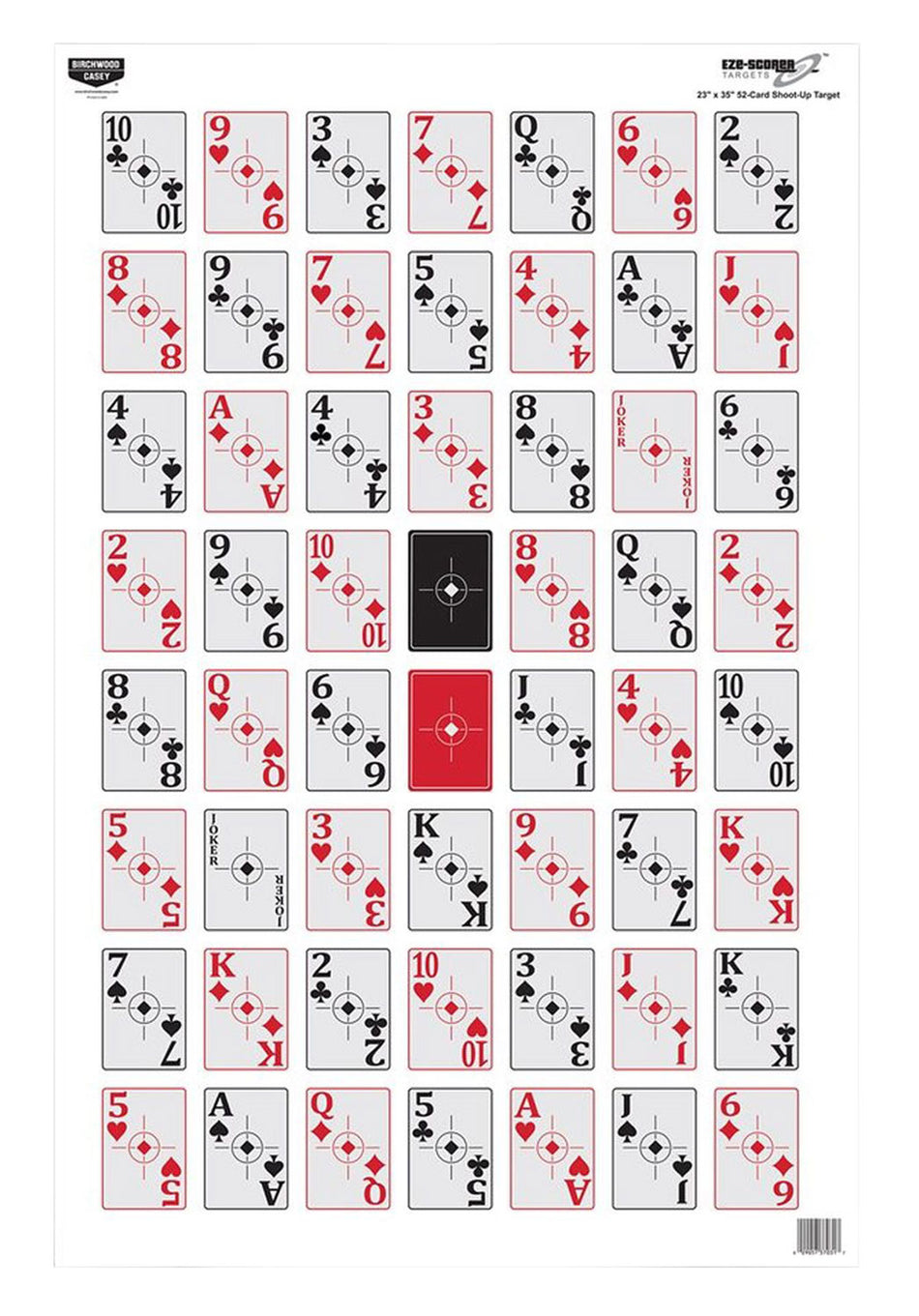 Birchwood Casey 37028 EZE-Scorer Playing Cards Paper Hanging 23" x 35" Black/Red 100 Per Pkg