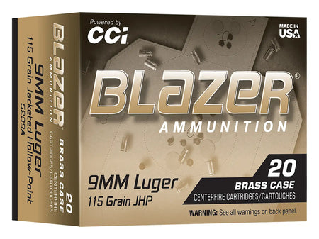 CCI 9MM LUGER 115GR BLAZER BRASS JHP 20RD 20RD/BX 25BX/CS