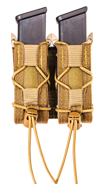 High Speed Gear 11PT02CB TACO Mag Pouch Double Coyote Brown Nylon MOLLE Belts 2" Wide Compatible w/ Pistol