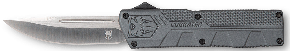 CobraTec Knives GYCTLWDNS Lightweight 3.25" OTF Drop Point Plain D2 Steel Blade/Gray Aluminum Handle Includes Pocket Clip