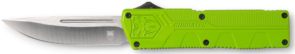 CobraTec Knives ZBGCTLWDNS Lightweight 3.25" OTF Drop Point Plain D2 Steel Blade/Zombie Green Aluminum Handle Includes Pocket Clip