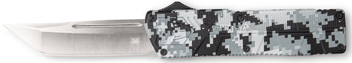 CobraTec Knives WDCCTLETNS Lightweight 3.25" OTF Tanto Plain D2 Steel Blade/Winter Digi Camo Aluminum Handle Includes Pocket Clip