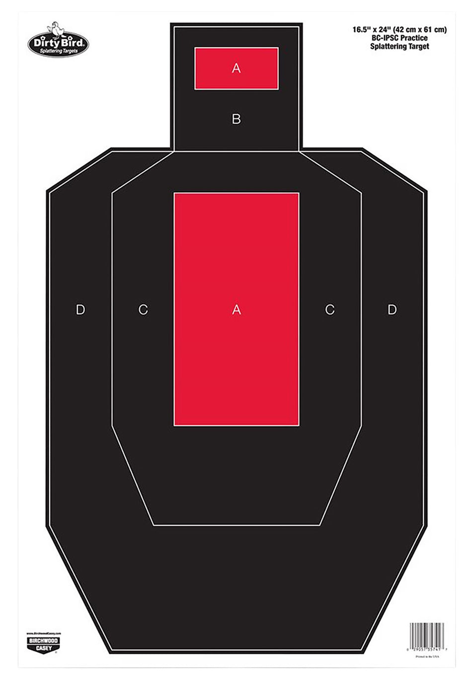 Birchwood Casey 35743 Dirty Bird IPSC Tagboard Hanging Pistol 16.50" x 24" Black/Red White Impact Splatter 3 Per Pkg
