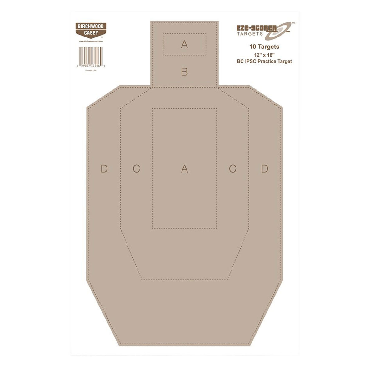 Birchwood Casey 37206 EZE-Scorer IPSC Silhouette Paper Hanging Universal 12" x 18" Tan 10 Pk.