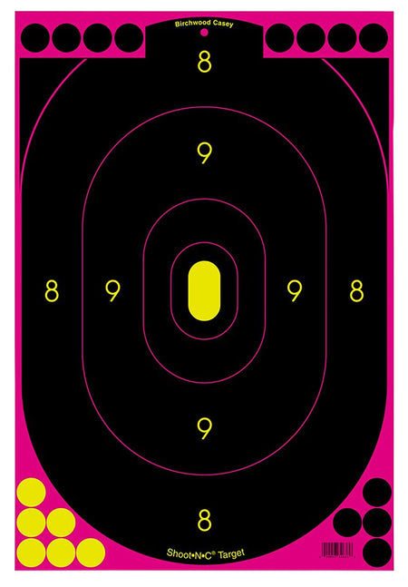 Birchwood Casey 34633 Shoot-N-C Reactive Target Self-Adhesive Paper Black/Pink 12"x18" Oval Silhouette 100 Pack