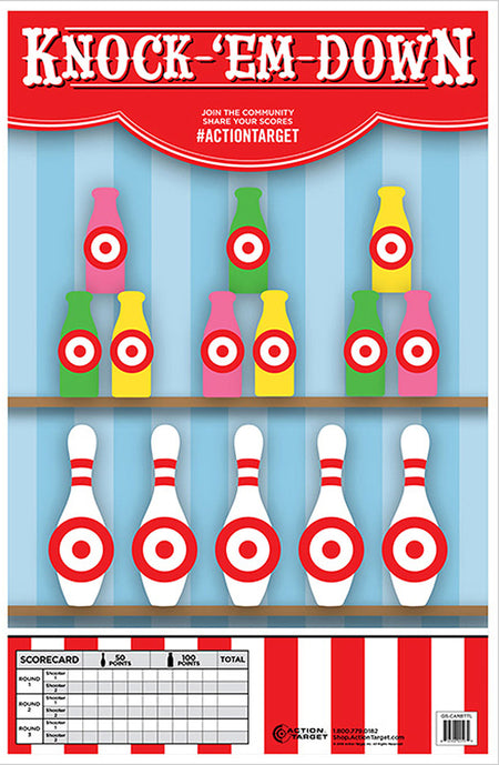 Action Target GSCARBTTL100 Entertainment Knock-'Em-Down Bottles/Pins Paper Hanging 23" x 35" Multi-Color 100 Per Box