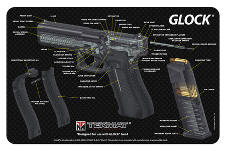TekMat TEKR17GLOCKCA Cleaning Mat Multi-Color Rubber 11"x17" Glock 3D Cutaway