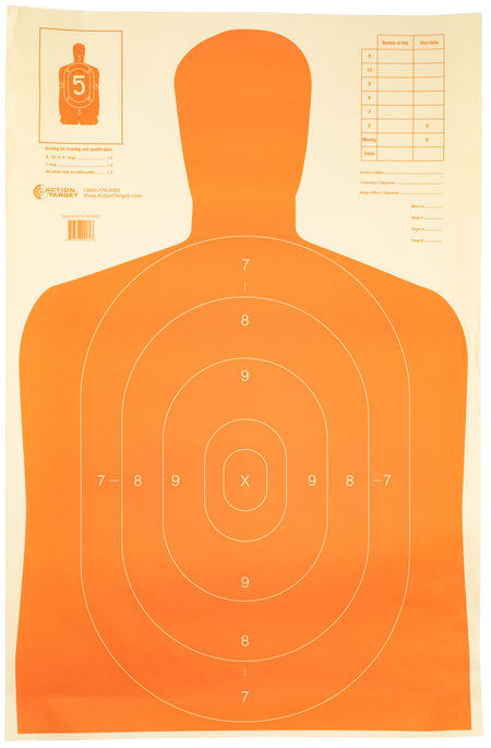 Action Target B27EORANGE Qualification Economy Silhouette Hanging Paper Target 23" x 35" 100 Per Box