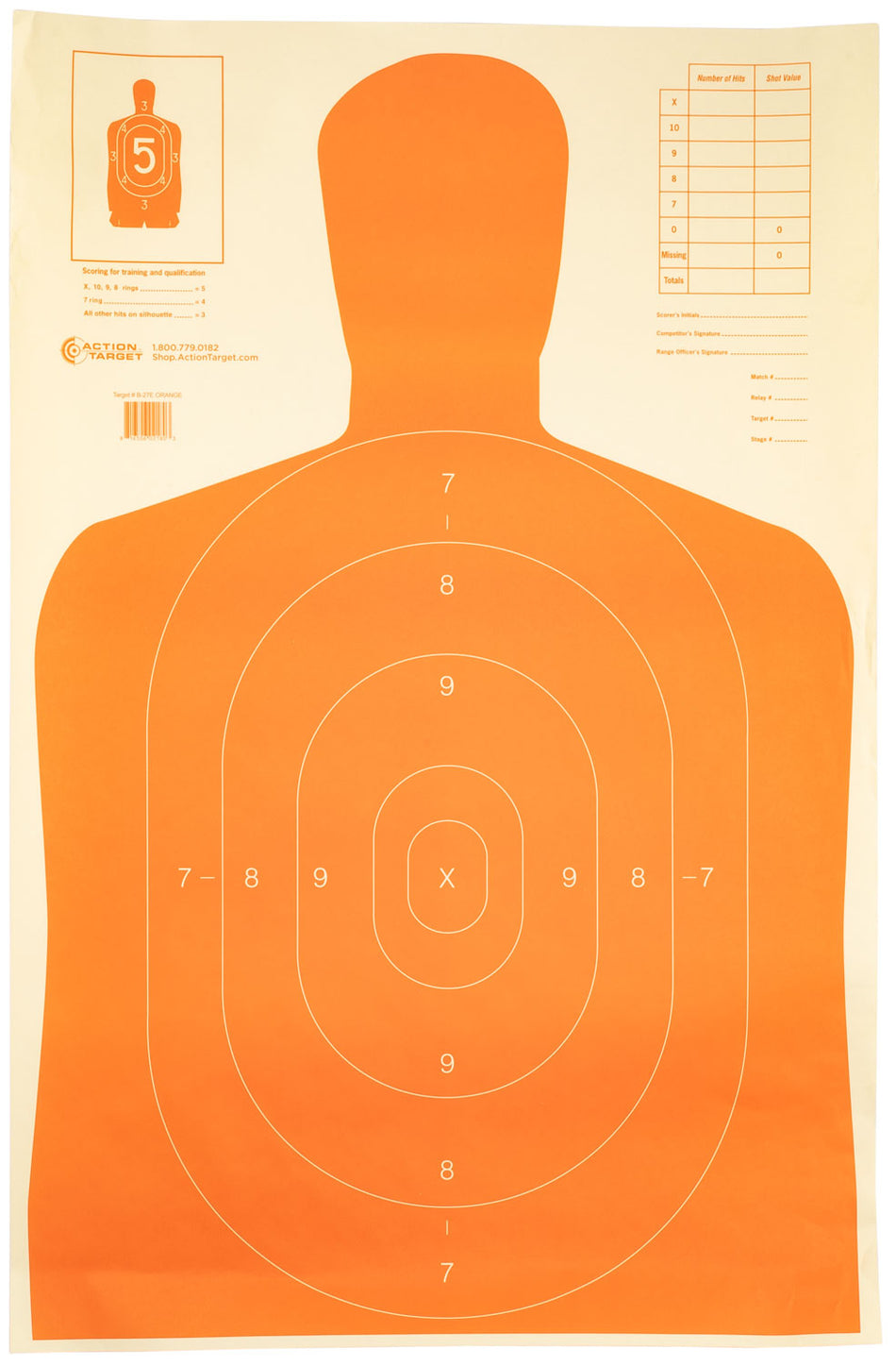 Action Target B27EORANGE Qualification Economy Silhouette Hanging Paper Target 23" x 35" 100 Per Box