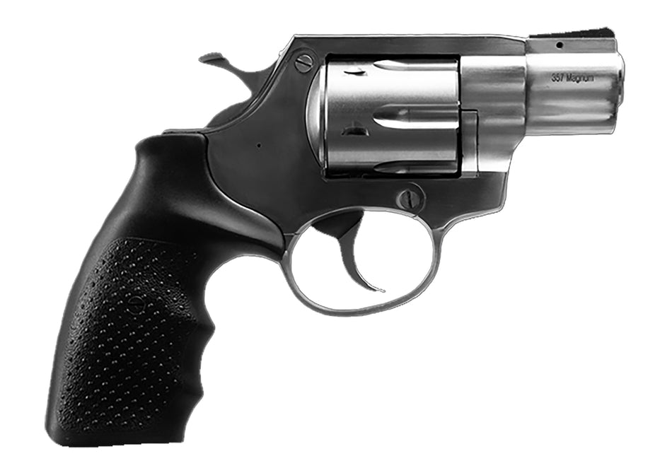 Rock Island 3520S AL3.1 Medium Frame 357 Mag 6 Shot, 2" Stainless Full Shroud Barrel, Cylinder & Frame, Black Finger Grooved Rubber Grip, Transfer Bar Safety, Exposed Hammer