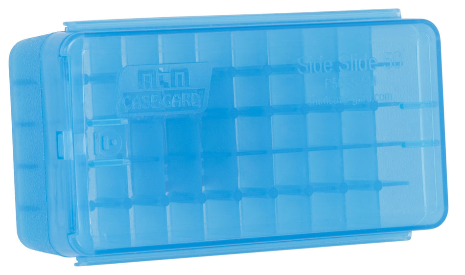 MTM Case-Gard P50SS9M24 Side-Slide Ammo Box Multi-Caliber Handgun Clear Blue Plastic 50rd