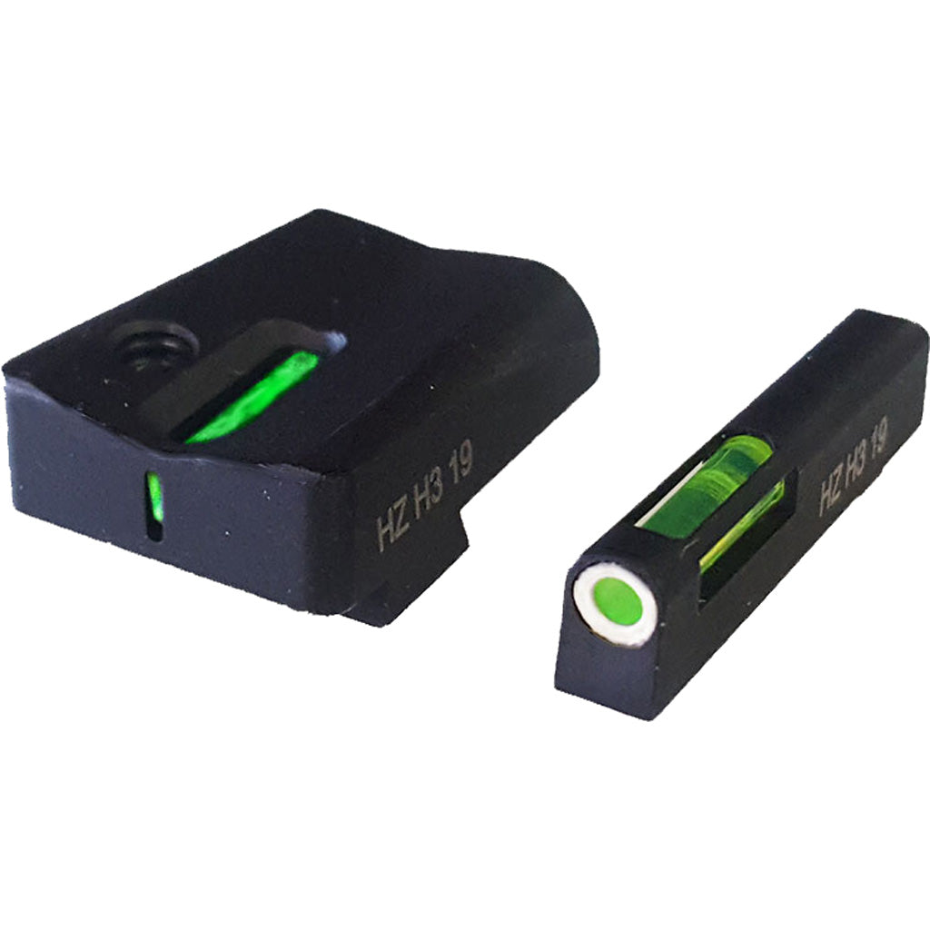 HIVIZ LiteWave H3 Tritium Express Handgun Sight Green Litepipes White Front Ring Glock 17/19