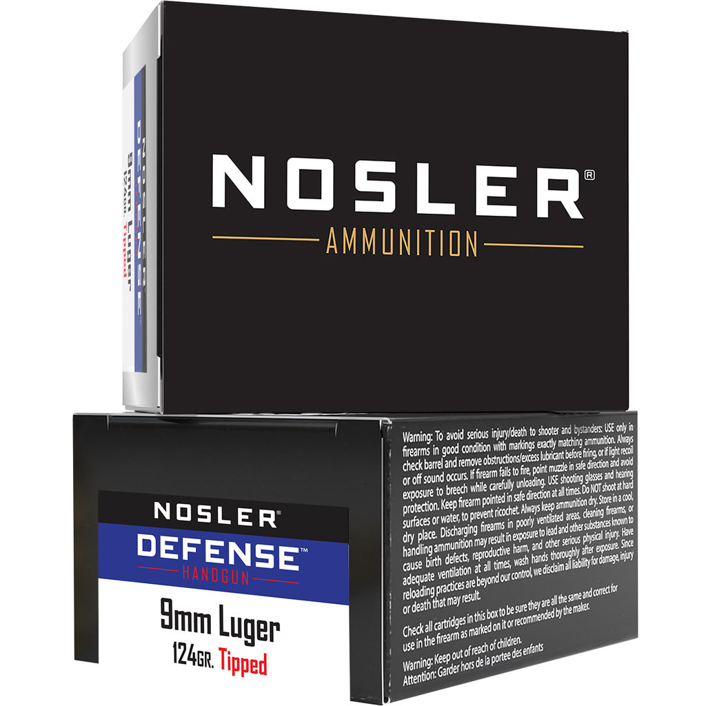 Nosler 9mm Luger +P Defense 124gr Bonded Performance Tipped Ammo
