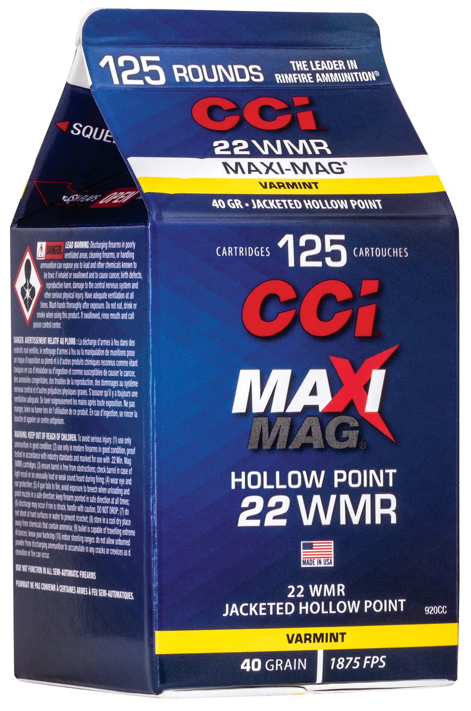 CCI .22 WMR Maxi Mag 40gr JHP Ammo - 125 Rounds