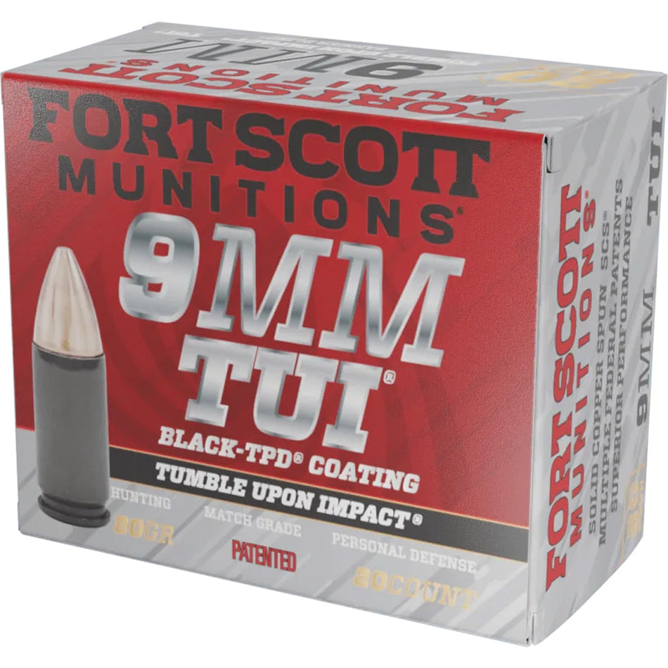 Fort Scott Munitions 9MM080SCVTPD Tumble Upon Impact (TUI) Solid Copper Spun 80 Grain 9mm Luger/Parabellum 1356 fps