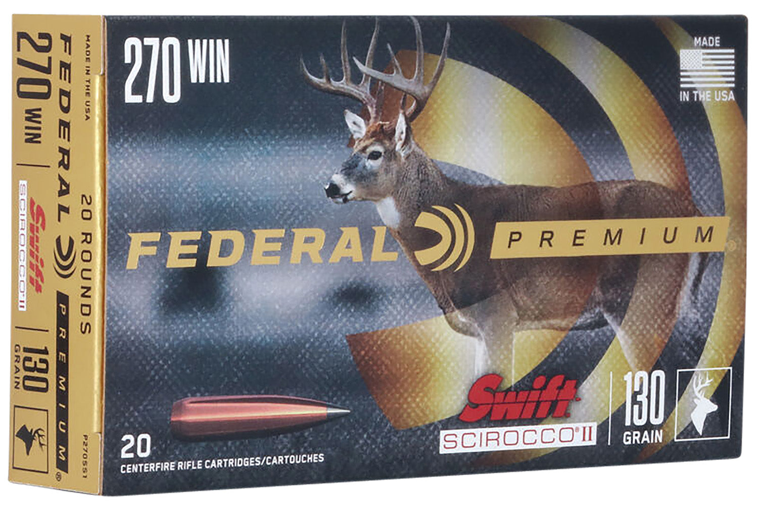 Federal P270SS1 Premium Swift Scirocco II 130 Grain .270 Winchester 3050 fps