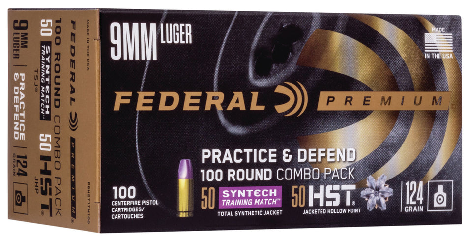 Federal 9mm Luger Practice & Defend 124gr HST JHP/Syntech TSJ Ammo