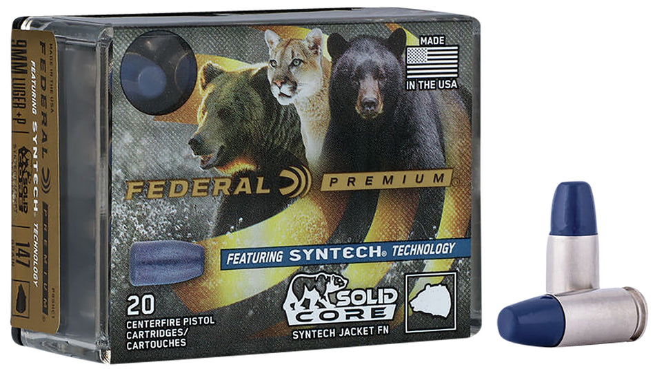 Federal P9SHC1 Premium Solid Core Synthetic Flat Nose 147 Grain 9mm Luger/Parabellum 1120 fps