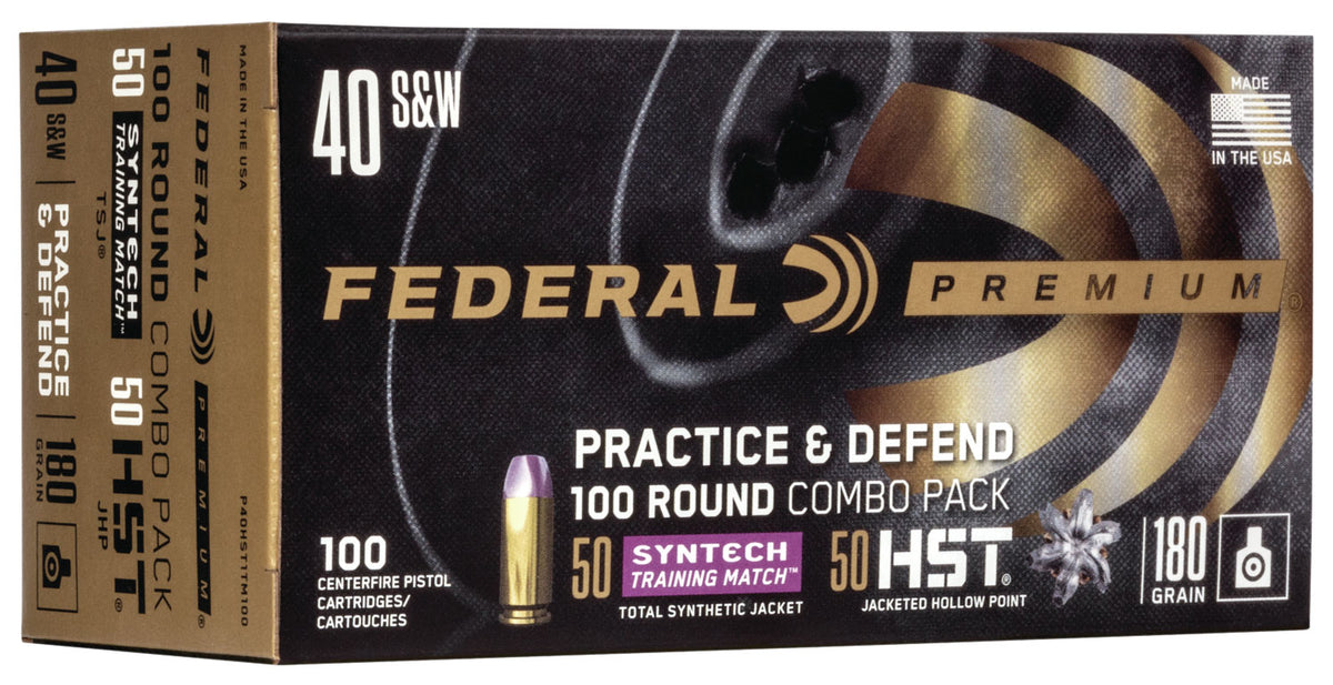 Federal .40 S&W Premium Defense Syntech Practice & Defend 180gr JHP Ammo