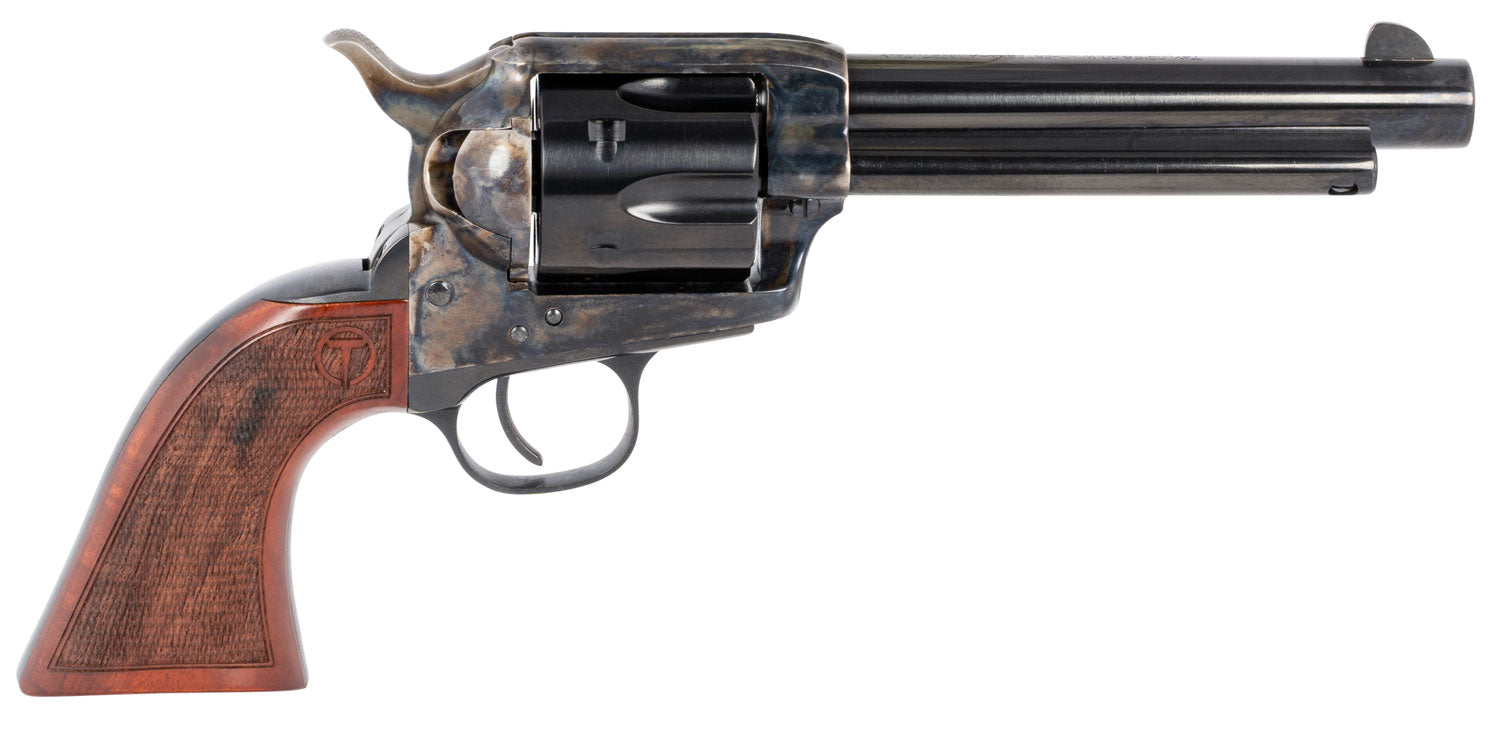 Taylors & Company 550811 Smoke Wagon 357 Mag Caliber with 5.50" Blued Finish Barrel, 6rd Capacity Blued Finish Cylinder, Color Case Hardened Finish Steel Frame & Checkered Walnut Grip