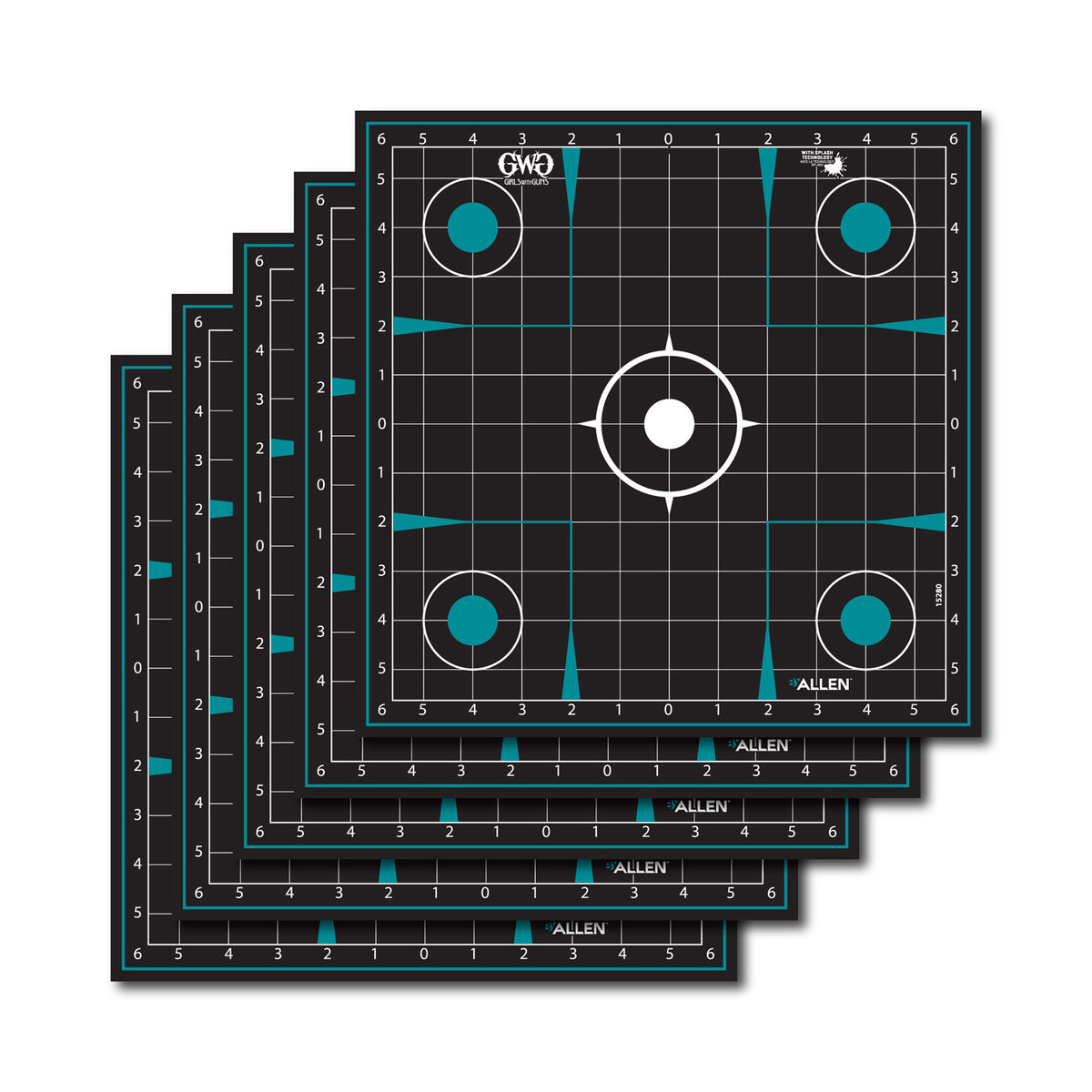 Girls With Guns 15280 Splash Self-Adhesive Paper Black/Teal 12"x12" Grid 5 Pack