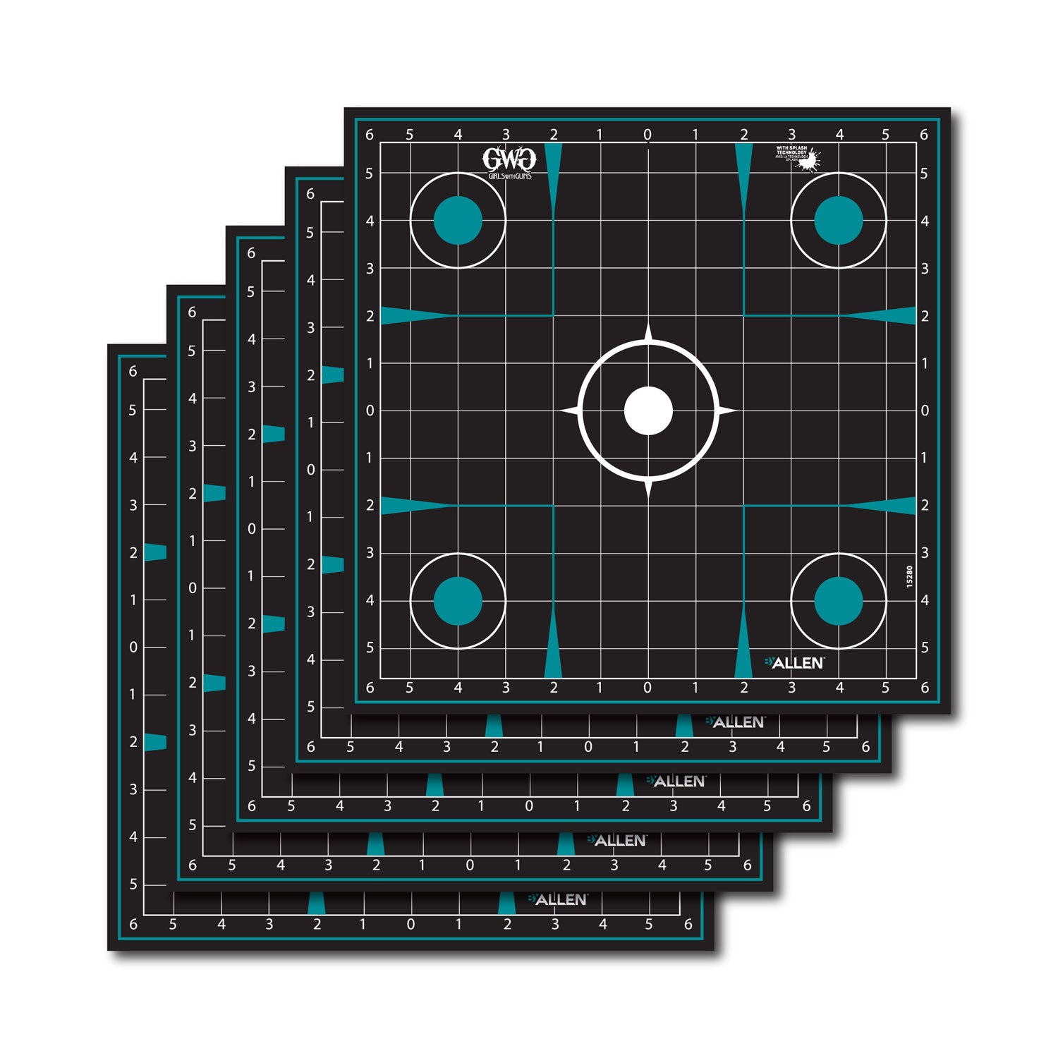 Girls With Guns 15280 Splash Self-Adhesive Paper Black/Teal 12"x12" Grid 5 Pack