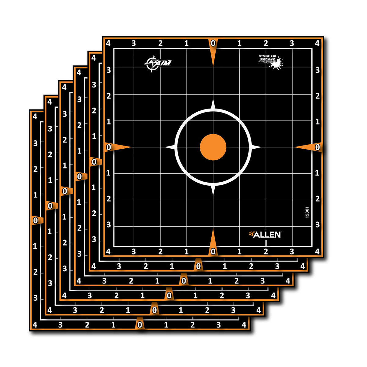 EZ-Aim 15301 Splash Reactive Self-Adhesive Paper Black/Orange 8" Sight-In Grid 6 Pack